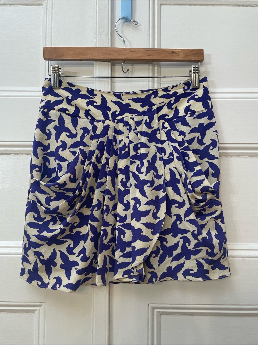 Anthropologie | Leifsdottir Blue and Cream Print Women's Pleated Skirt Sz 0